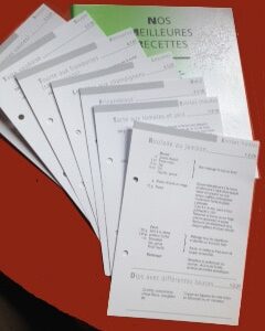 Feuillets de 22 recettes pour le classeur acheté avant décembre 2012